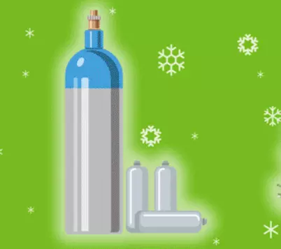 Gas and helium cylinders with festive background
